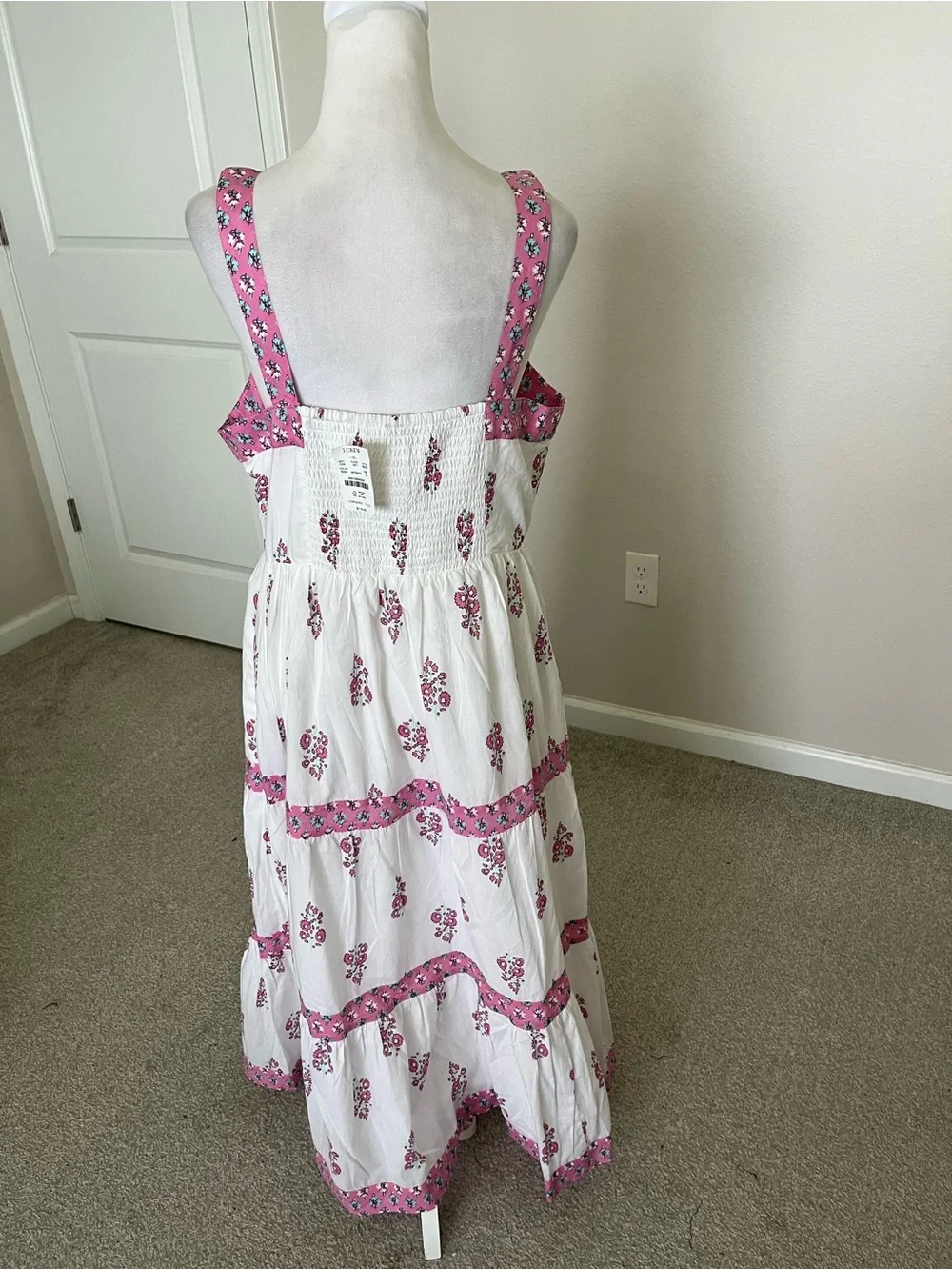 NWT J. Crew White Midi Dress with Pink Floral Trim Size 12